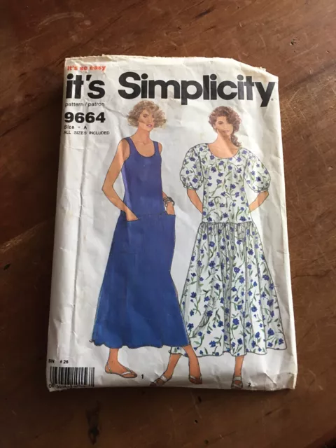 Simplicity Dress Drop Waist Pullover Pockets Sewing Pattern 9664 Vintage