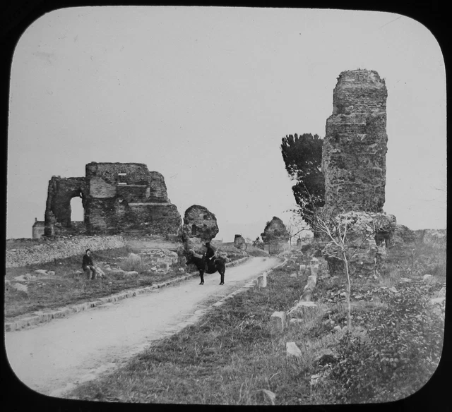 Glass Magic Lantern Slide RUINS ON APPIAN WAY ROME C1890 PHOTO ROMA ITALY