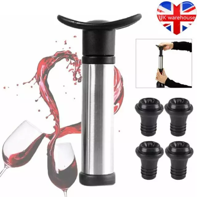 Vacu Vin Wine Saver Pump with 4 x Vacuum Bottle Stoppers Stainless Steel New