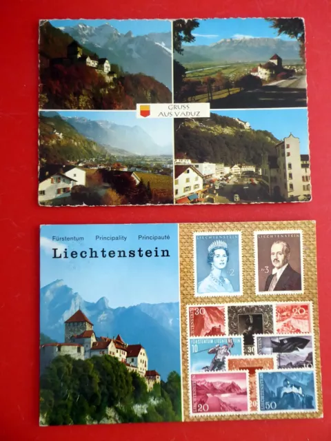 2 x Vaduz - Schloss - 1963, 1968 - Briefmarke, Fürstentum Liechtenstein Postcard