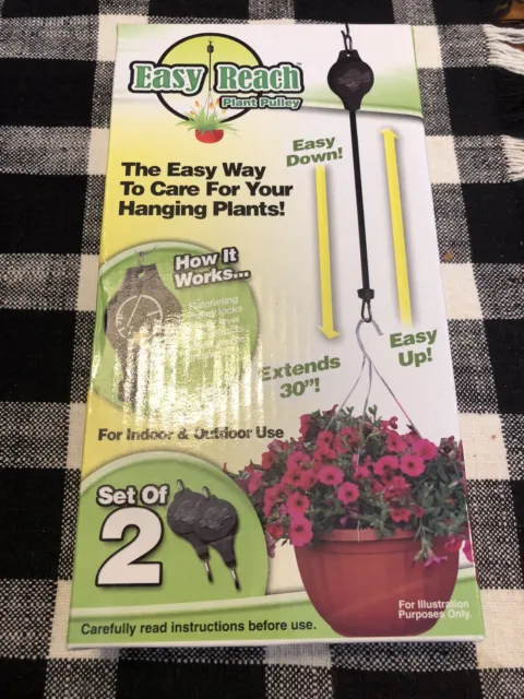 NEW Easy Reach Hanging Plant Pulley Set of 2 Indoor/Outdoor As Seen on TV
