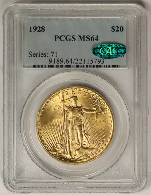 1928 Saint Gaudens Double Eagle Gold $20 MS 64 PCGS CAC Approved