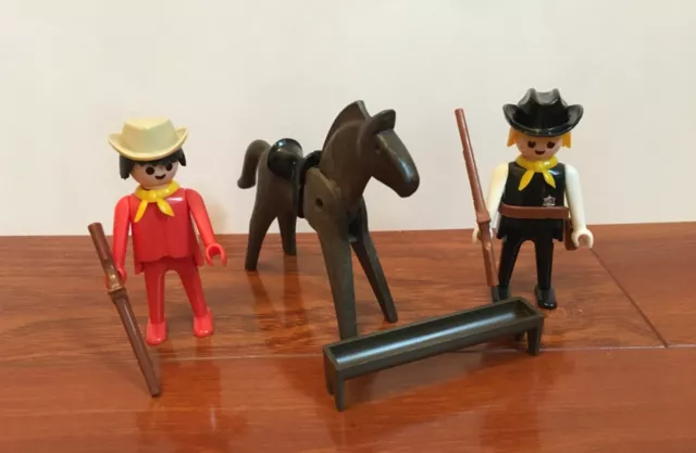 Vintage Playmobil People Cowboy & Sheriff Set Figures Horses Trough Accessories