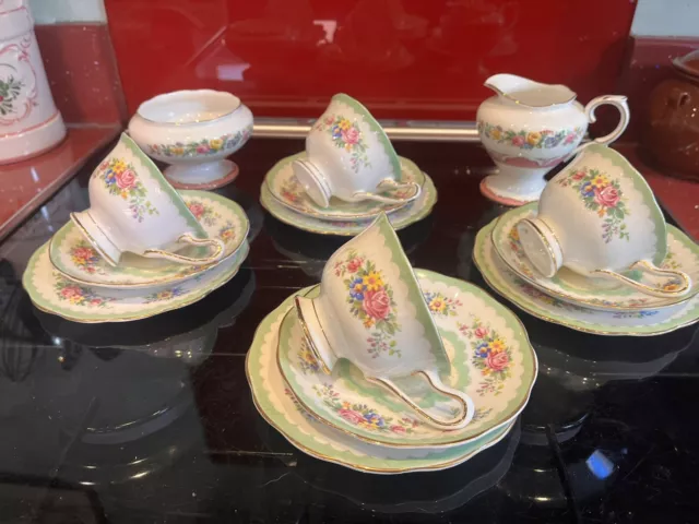 4x Royal Albert Prudence china trios plus milk and sugar RARE