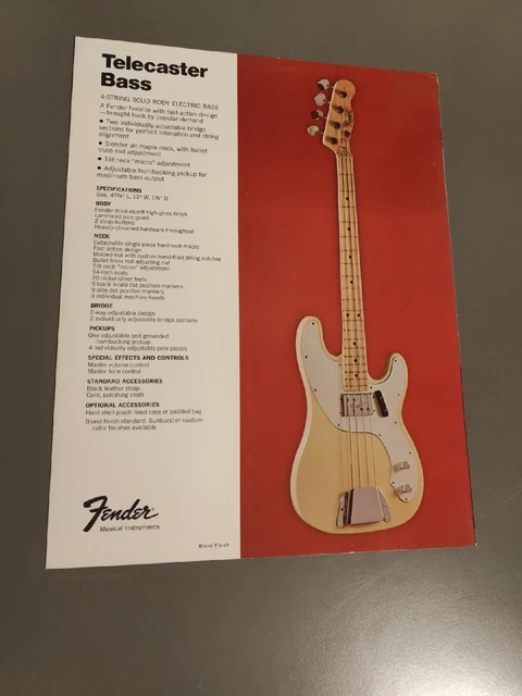 Vintage 1972 era Fender brochure Telecaster Bass - Thinline Tele - Bassman 10 Vintage 1972 era Fender brochure Telecaster Bass - Thinline Tele - Bassman 10