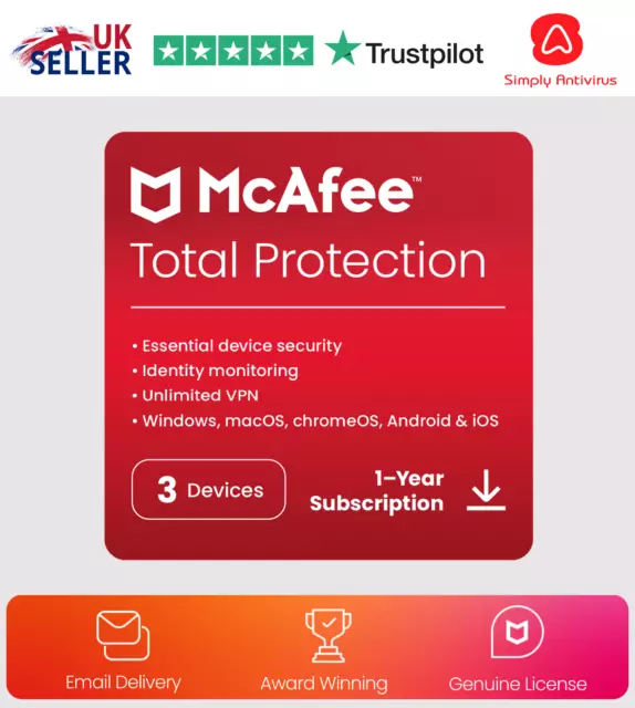 McAfee Total Protection Antivirus 2024 3 Appareils 1 An 5 Minute Email Livraison