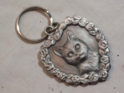 ornate metal kitty key chain feline cat pussy heart w/ roses