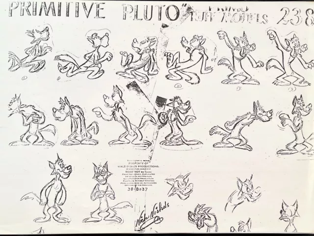 PRIMITIVE PLUTO 1950 MODEL SHEET Disney ANIMATION Research PHOTOCOPY The WOLF