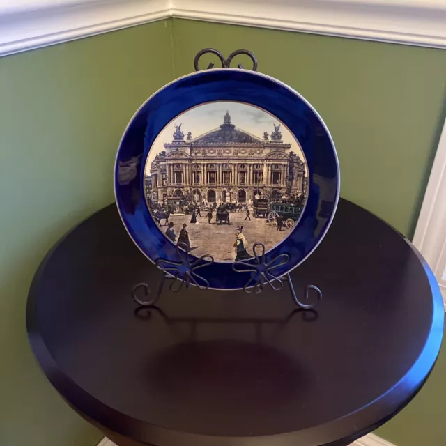 Antique The Paris Opera House Sarreguemines Porcelain Cobalt Blue Souvenir Plate