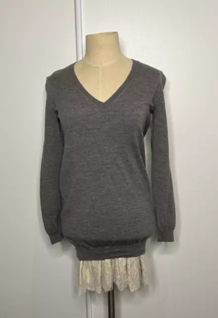 Red Valentino | Wool Knit V Neck Jumper Top | Womens | Grey | Size Au 8 Small S