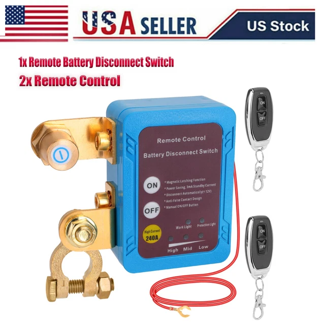 12V 240A Remote Kill Switch For Car, Remote Battery Disconnect Switch, Automatic Off Switch Battery Isolator Switch With Led Display And 2 Remote Controls