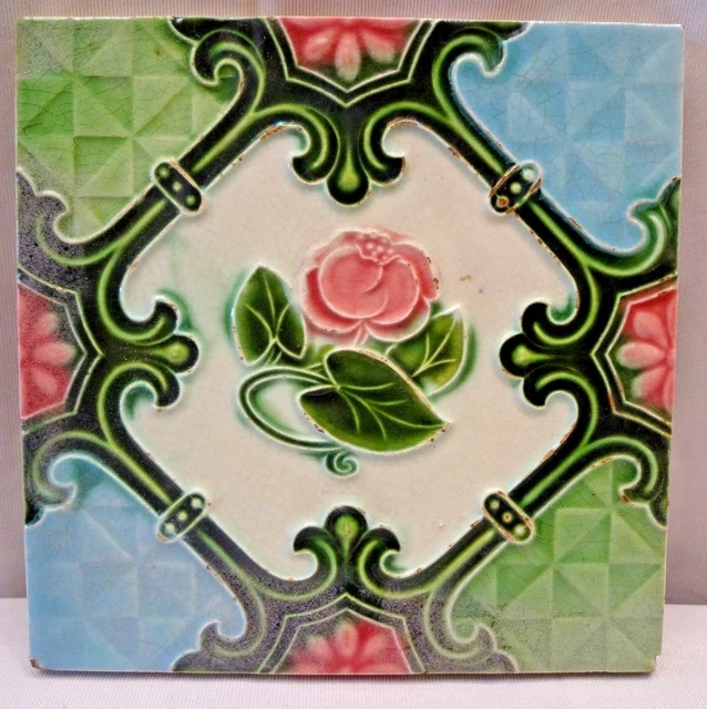Tile Majolica Japan Art Deco Style Ceramic Porcelain Flower Design Collecti# 221
