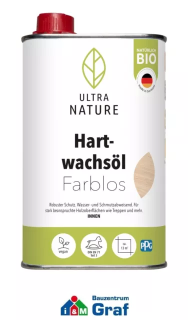 Ultra Nature Huile de Cire Dure D'Abrasin, Bio, Vegan, 0,5 L, Blanc Ou Incolore