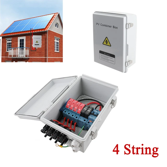 Solar PV Combiner Box 15A Circuit Breaker 4 Strings Plastic for Solar Panel Kit