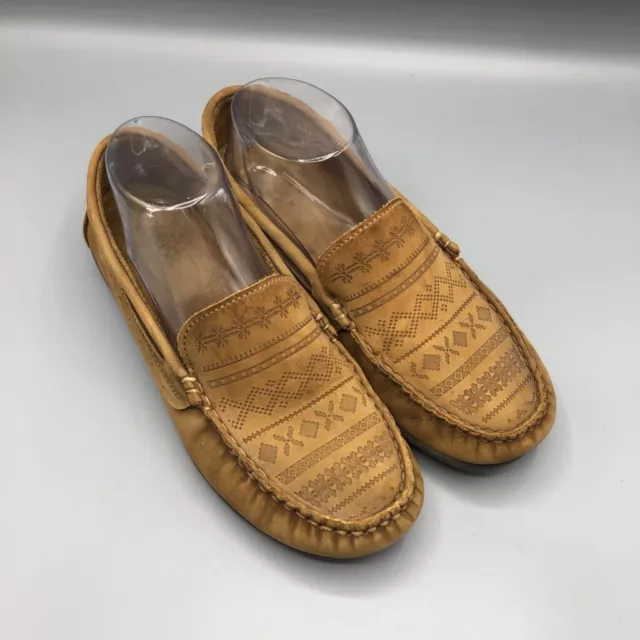 TAOS Womens Moccasin Flat Shoes Brown Leather Slip On Perforated Southwestern 9
