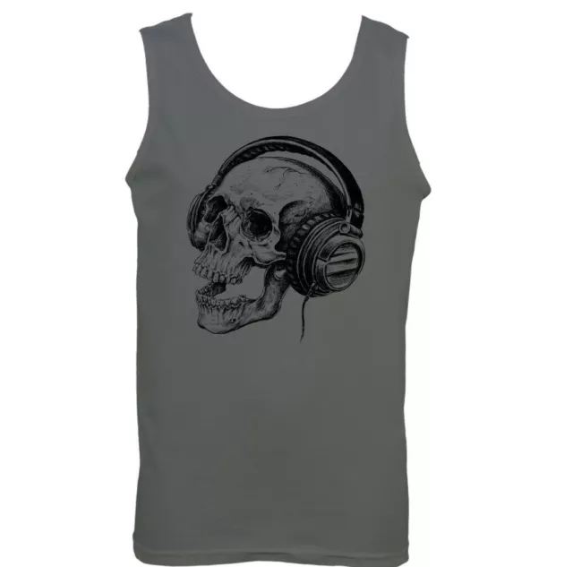 Skull Headphones Mens Music Vest Acoustic Electric Rock Drum Rock Drummer Top