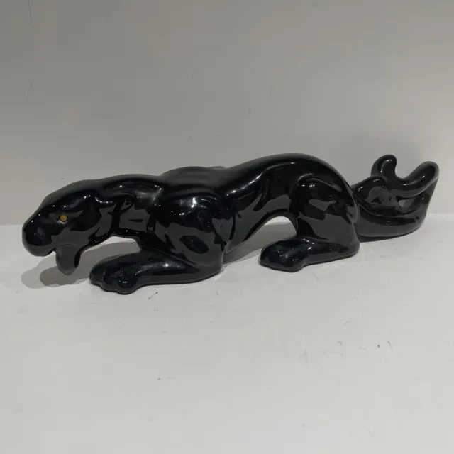 Ceramic Black Panther Animal Statue Stalking Pose - MCM Excellent Vintage