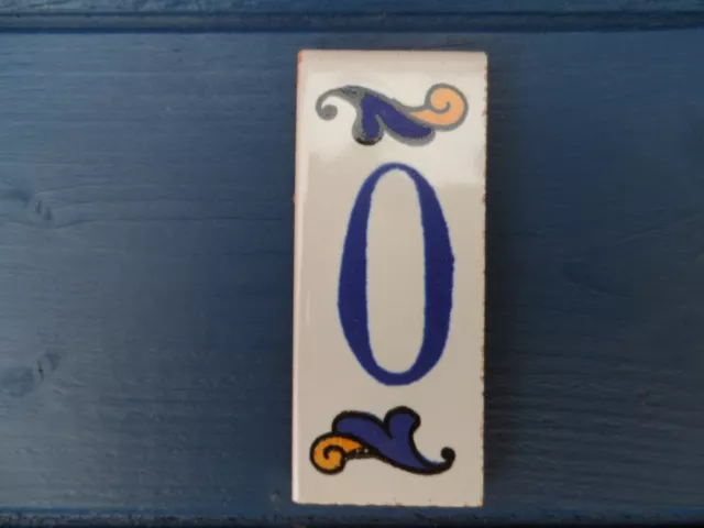 Hand Painted Spanish Blue Yellow NUMBER Tiles House Door 3cm x 7.3cm  (Small)