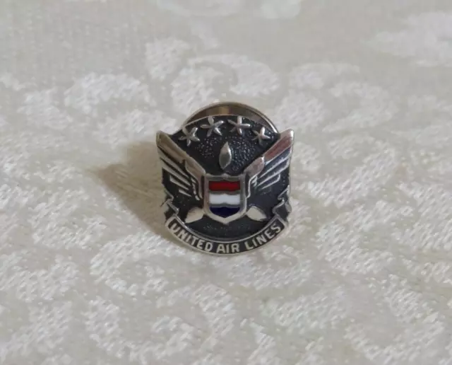 United Airlines Sterling Silver Enameled Service Pin Vintage Excellent