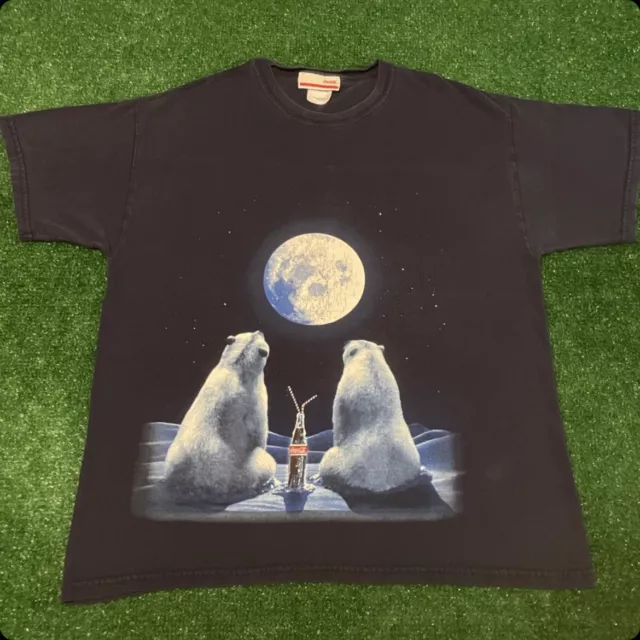 Vintage 90s Y2k Coca Cola Bear Polar Bears Moon Logo VTG Shirt Mens Size Large