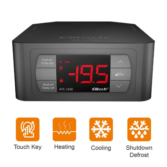 Elitech ATC-1550 Pre-Wired Temperature Controller Thermostat 220V W/2 UK Sockets