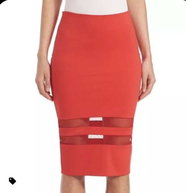 T Alexander Wang Mesh Stripe Ponte Pencil Skirt Size Medium Red
