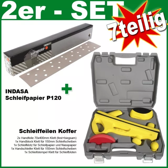 Handschleifer Profi Set 7tlg Schleifer 70x400mm Indasa Schleifpapier P120 Klett