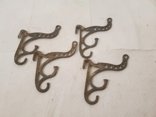 4 small cast iron coat hat hooks 5" tall store display ornate 11