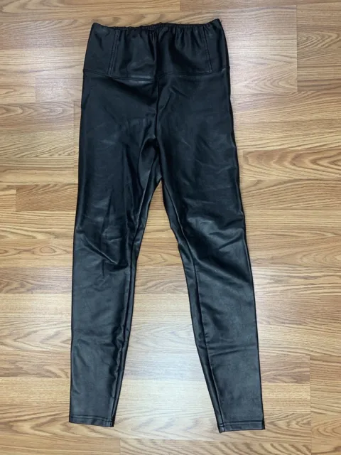 Womens Love Fire Faux Leather Black High Rise Leggings Pull On Pants Size Medium