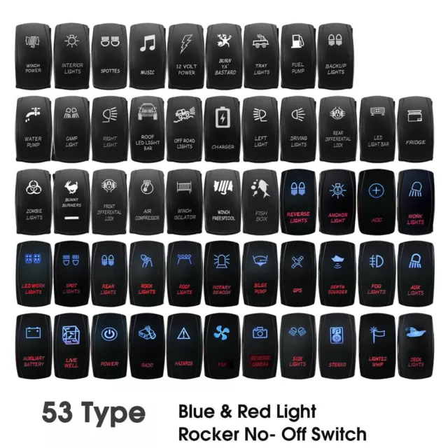 Dual LED Rocker Switch ON OFF 5 Pin Car Boat Marine SUV ATV 12V 24V BLUE & RED