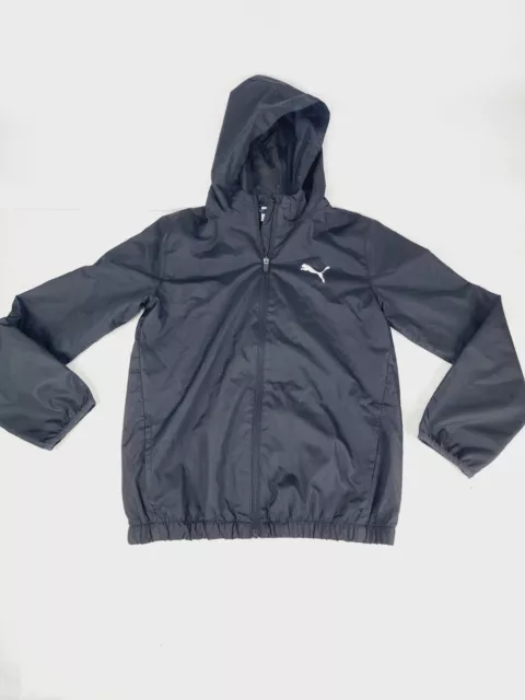 Puma Jacket Youth Medium Black & White Full Zip Long Sleeve Running Hooded Boys