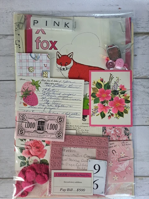 Documentos de diario efímeros rosados de colección - paquete
