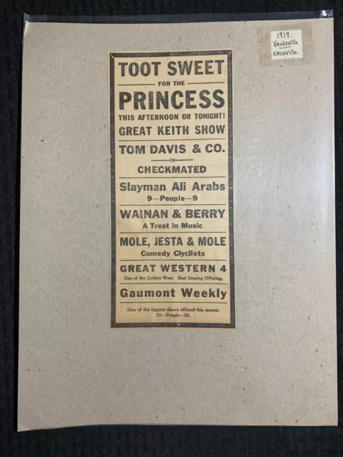 1919 TOOT SWEET 4.5x10" Movie Print Ad VG+ 4.5 Princess Theater Vaudeville