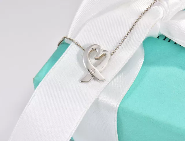 Tiffany & Co Silver Diamond Paloma Picasso Loving Heart Pendant Necklace in Box 3