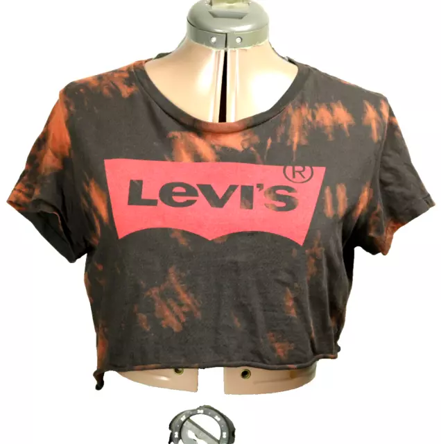 Camiseta Levi's Dark Tie Dye Logotipo Gráfica Mangas Cortas Recortada Negra y Óxido L