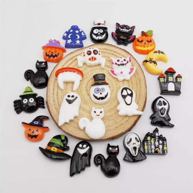 20PCS Assorted Halloween BOO Ghost Pumpkin Flatback Cabochon Ornament DIY Making