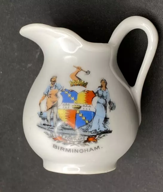 BIRMINGHAM - Crested China Jug Pitcher Coat of Arms Handled Expats Gift