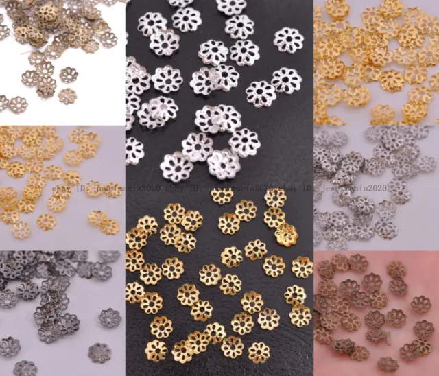 Wholesale Lots 1000Pcs Silver Gold Plated Metal Flower Bead Caps 6MM Findings