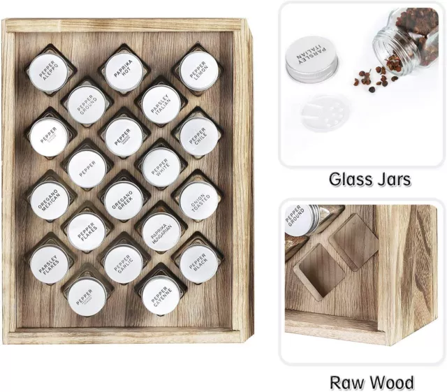 Spice Rack Organizer Bamboo Herb & Spice Shelf Stand Holder 20-Slot Glass Jars