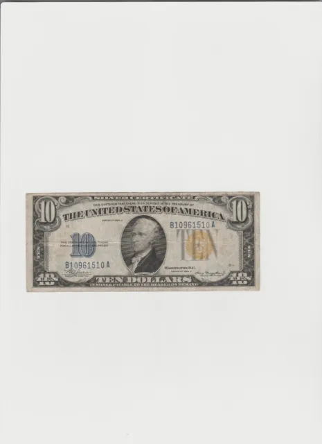$10 1934 A (( NORTH AFRICA )) Silver Certificate  Lightly circulated
