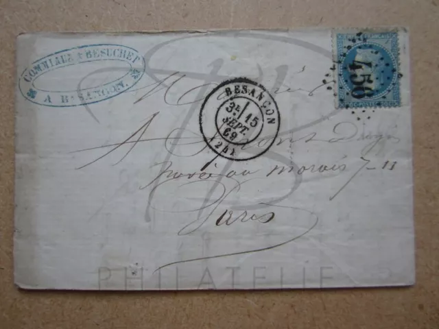 Timbre De France N° 29B - A La Corne - Sur Pli - G.c. 456 ( Besancon )