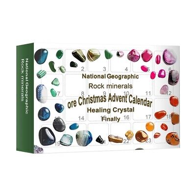 Calendario de Adviento de Cristal de Sanación, Niños con Colecciones de Rocas Guijarros Pulidos O6P9