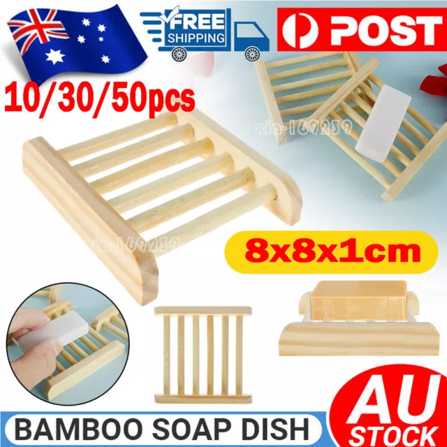 50X Natural Wooden Bamboo Soap Dish Tray Holder Storage Soap Rack Box Soap Dish