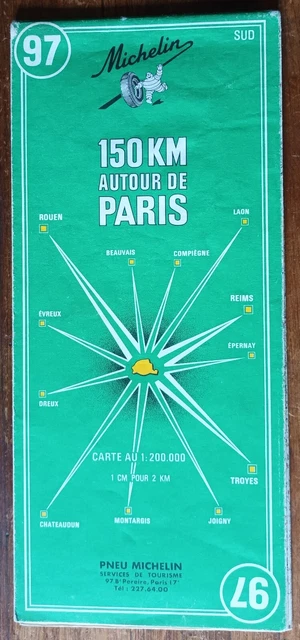 Carte routière MICHELIN N° 97 150 km Autour de Paris - 1973 - 12ème