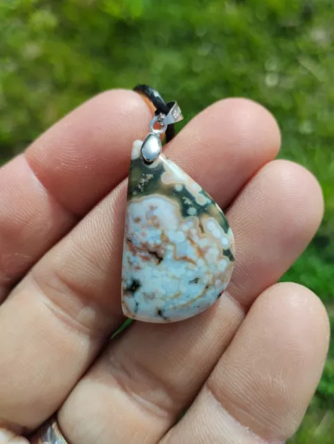 Jaspe Océan En Pendentif Forme Demi Lune Pierre Naturelle