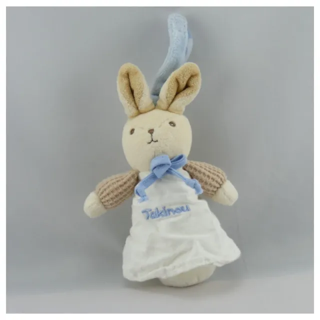 Mini Doudou attache tétine lapin blanc bleu TAKINOU - 5841
