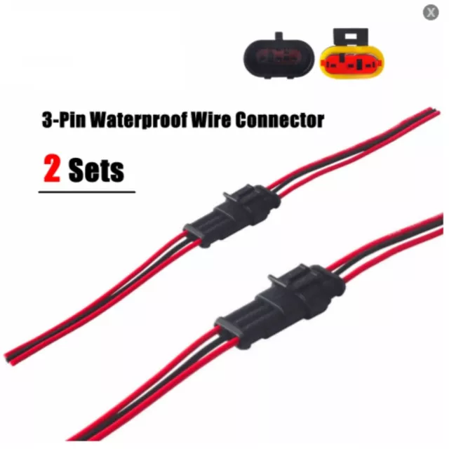 2 Set 18AWG Waterproof 3 Way 3 Pin Plug Electrical Wire Connectors for Car, Boat