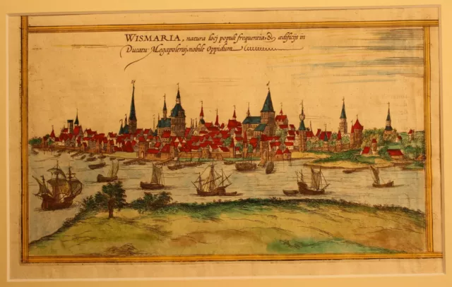 ROSTOCK um 1575-Altkolor.Radierung aus Braun/Hogenberg "Civitates" 1575