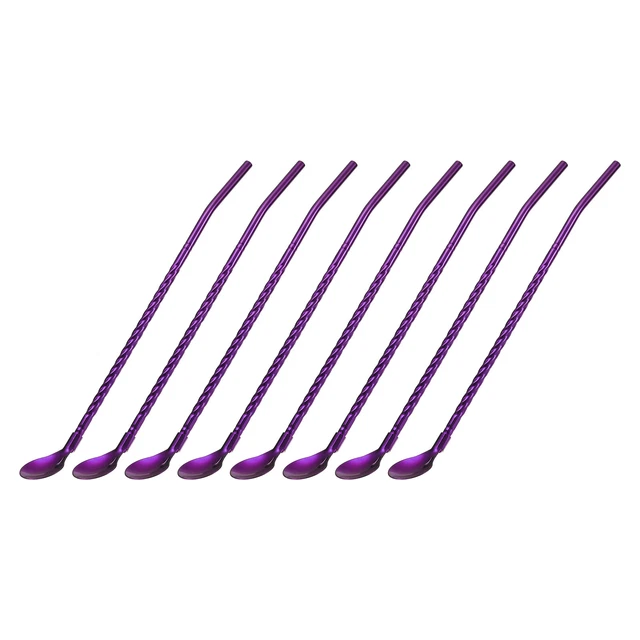 16Pcs 8.6" Stainless Steel Spoon Straws Reusable Twist Handle Spoon, Purple