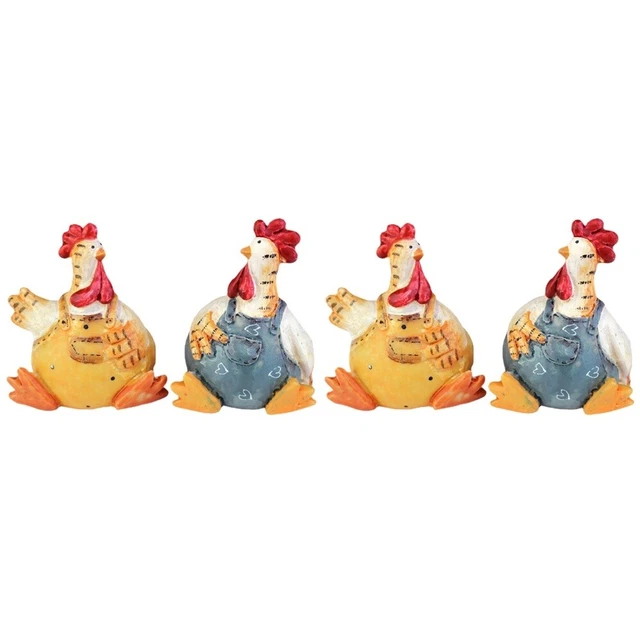 4 Stück Huhn-Statue Bonsai-Figuren-Ornament Henne-Figur-Ornament kükeneaster tab